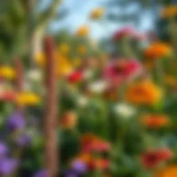 A vibrant garden showing natural fly deterrents like herbs and flowers