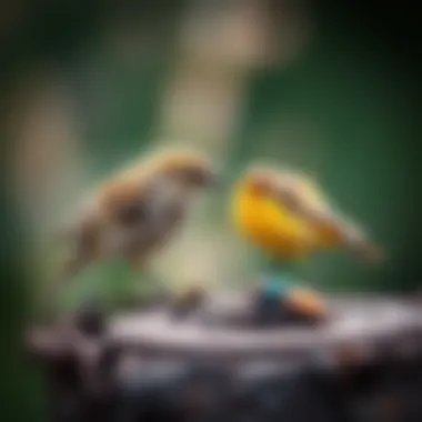 Different natural predators like birds and beneficial insects in a garden ecosystem