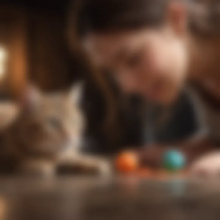 Cat owner playing with cat using interactive toy