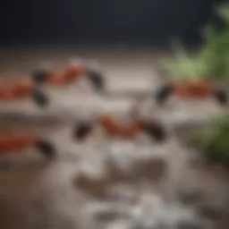 A close-up of various ant species on a surface.