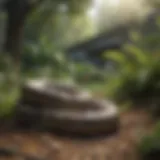 A peaceful yard with natural landscaping, showcasing the habitat where snakes may reside.