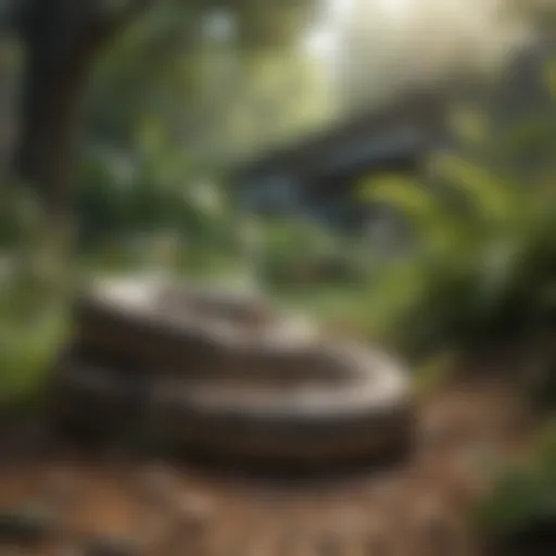 A peaceful yard with natural landscaping, showcasing the habitat where snakes may reside.