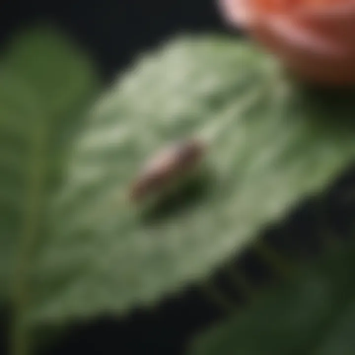 Close-up of aphids on a rose leaf