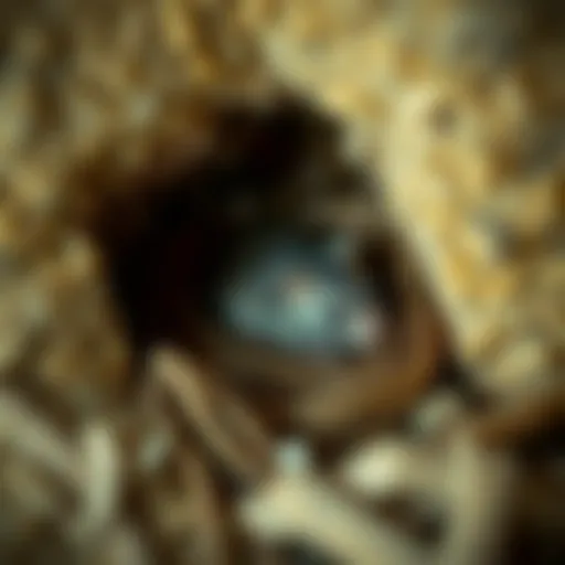 Close-up of a mouse nest in insulation material
