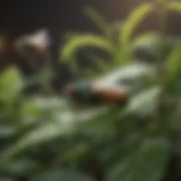 Close-up of a healthy plant infested with various flies