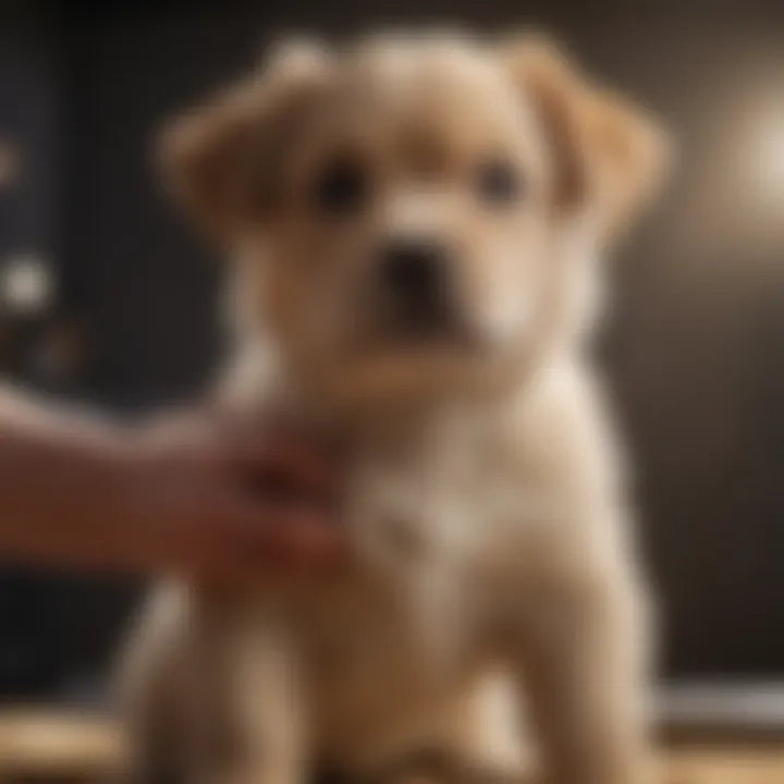 A puppy being groomed with care