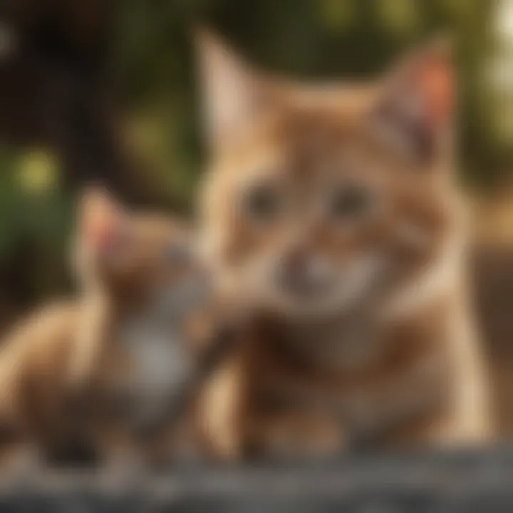A cat owner using positive reinforcement with a kitten