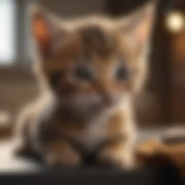 A kitten receiving veterinary care for flea treatment