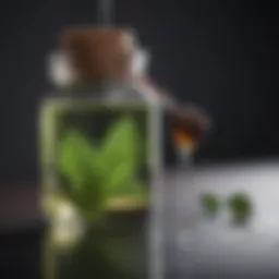 Peppermint oil being poured into a small glass vial