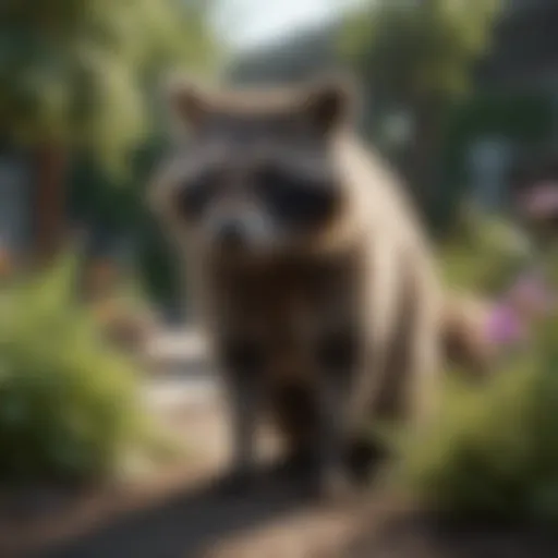 Raccoon in a suburban garden