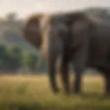 Large elephant grazing on lush grassland