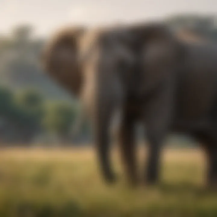 Large elephant grazing on lush grassland