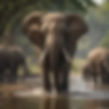 Elephant Matriarch Leading the Herd Across the River