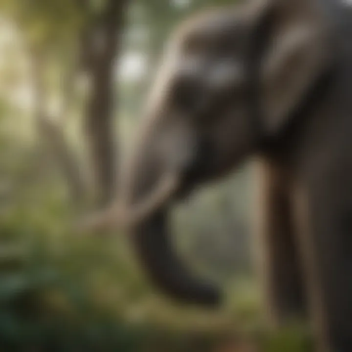 Close-up of elephant trunk picking leaves from a tree