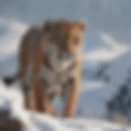 Rare Panthera uncia prowling through snow-covered landscape