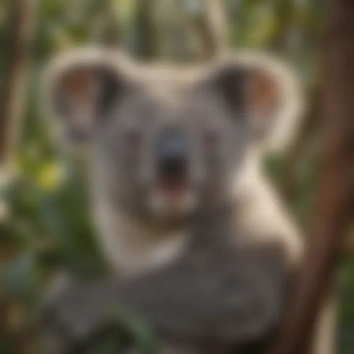 Koala nestled in the Eucalyptus forest