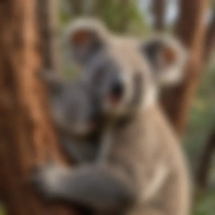 Koala mother and joey snuggled in a tree hollow