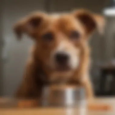 Happy dog eating from a full food bowl