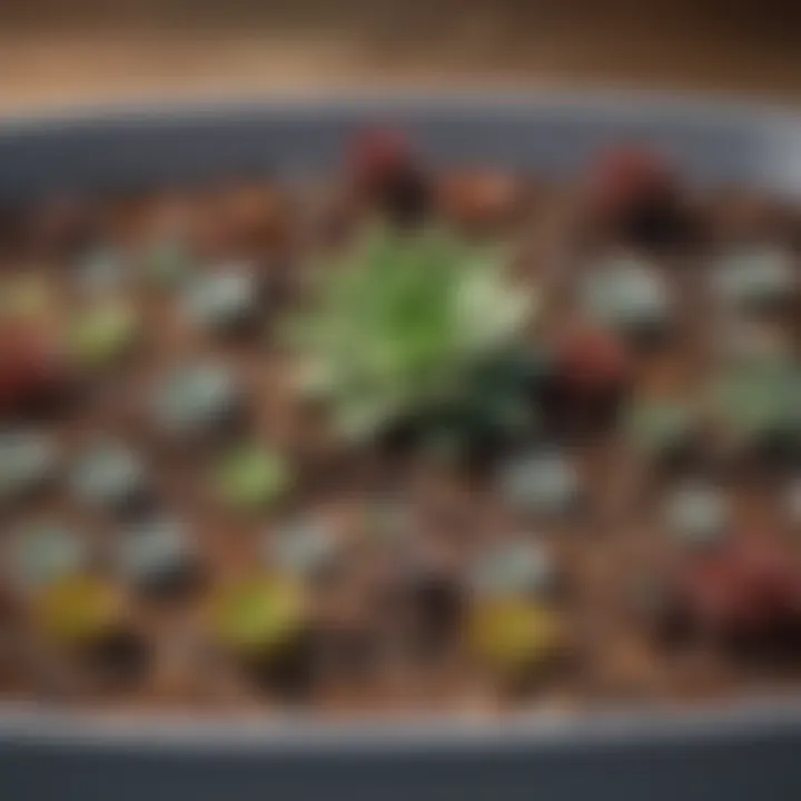An assortment of soil types suitable for different succulent species displayed in labeled containers.