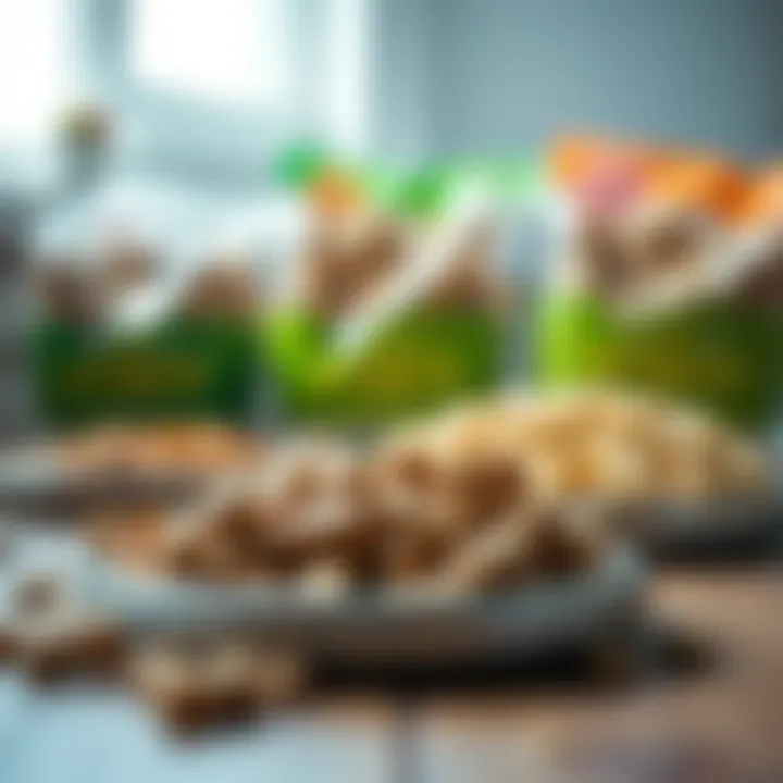 Exploring Different Types of Kibble A variety of kibble types displayed on a wooden surface