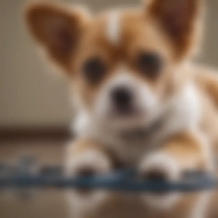 Reflection of a small dog in a veterinarian's stethoscope