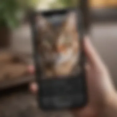 Close-up view of a smartphone app displaying the location and activity of a cat tracked.