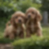Cocker Spaniel puppies playing in a garden