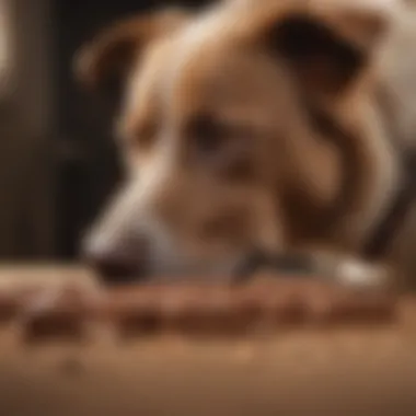 Dog looking curiously at a chocolate bar