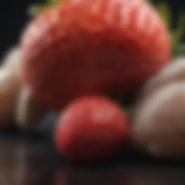 Strawberry Close-Up with Canine Interest Close-up of a strawberry with a dog's paw