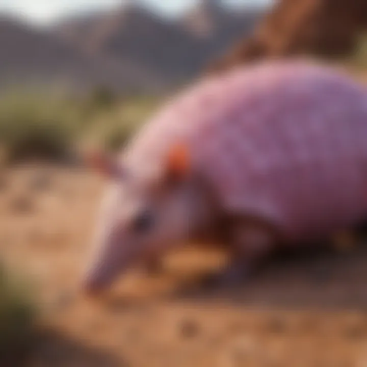 Exotic Pink Fairy Armadillo Burrowing in Argentine Desert