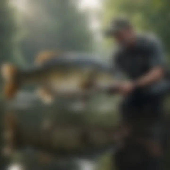 Expert angler patiently waiting for big bass to strike