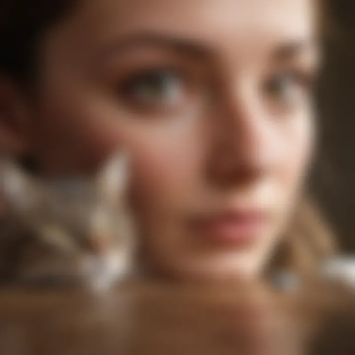 Cat owner researching various flea treatment options online