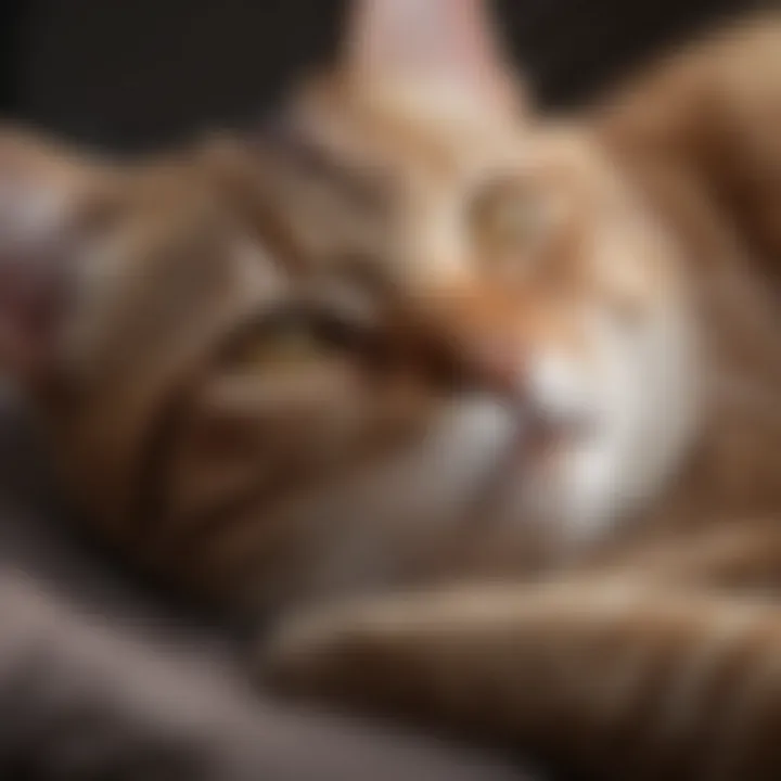 Close-up of a cat blissfully sleeping after flea treatment