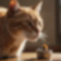 Elegant feline grooming itself with flea medication in the background