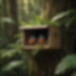 Stylized representation of an Amazonian nest box in a rainforest setting