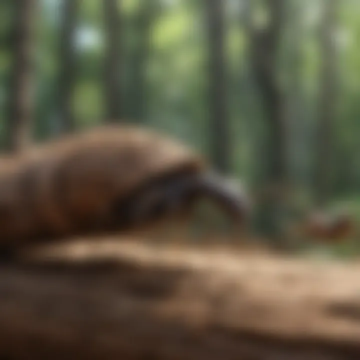 Ant carrying wood particles to nest for construction