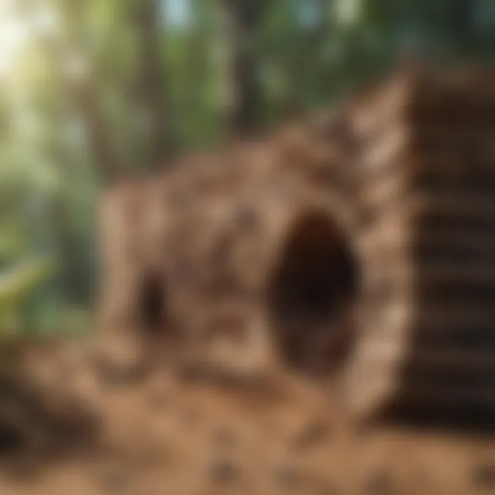Ant colony building intricate wooden structures