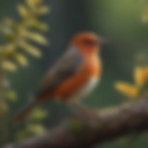 Diverse bird species perched on branches