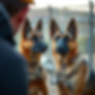 Potential adopters meeting a Belgian Malinois, exploring companionship Potential adopters interacting with Belgian Malinois
