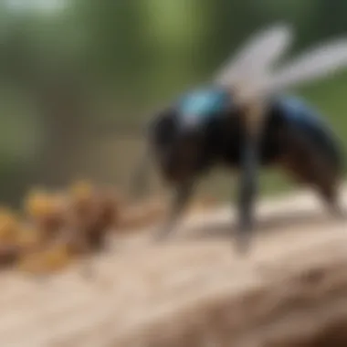 Mastering Wood Decomposition: Carpenter Bees' Expertise Carpenter bee at work on wood decomposition