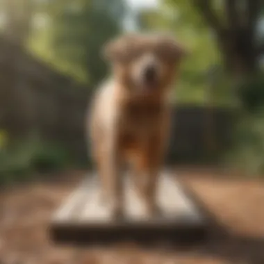 Happy senior dog sitting at the top of a ramp