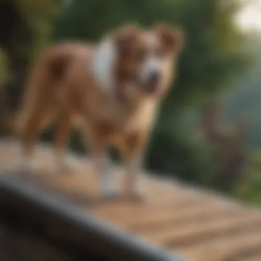 Older dog safely descending a ramp