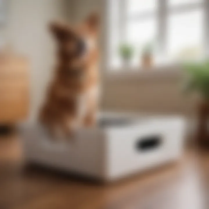 A depiction of a pet enjoying the comfort and freedom of an extra large open top litter box