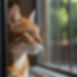Cat observing the outside world through window blocker