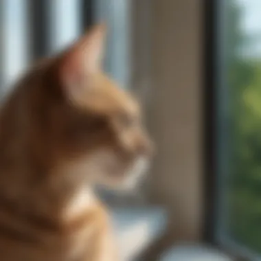 Cat enjoying enriched environment with window blocker
