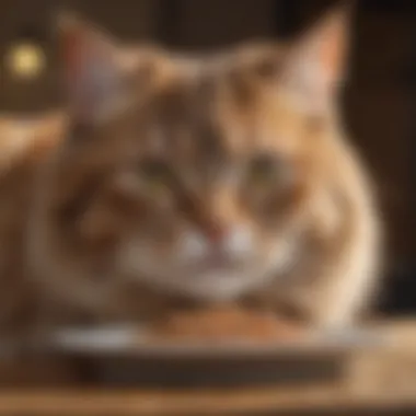 Senior cat with glossy fur enjoying a meal of specialized dry food