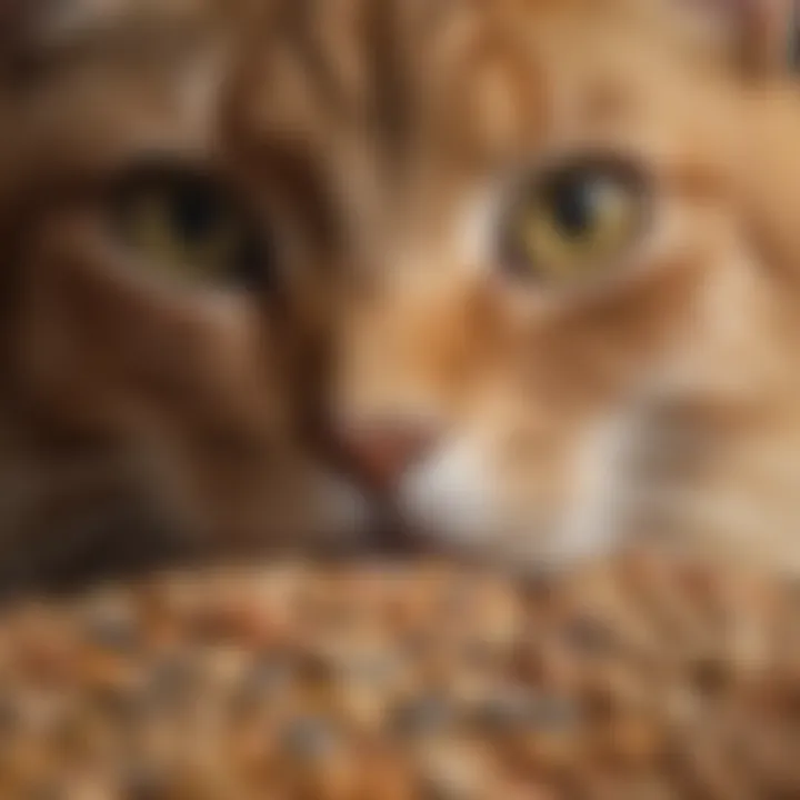 Close-up of a nutritious dry food blend for senior cats