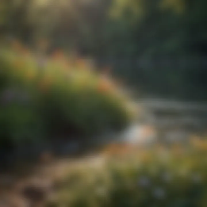 Wildflowers blooming along the lake shore
