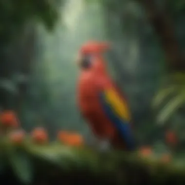 Colorful array of tropical birds in a lush setting