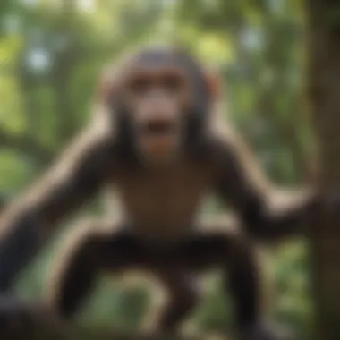 Energetic Primate Playground Playful monkeys swinging among trees